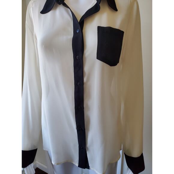 Guess Button Down Size S Sheer Blouse Office Chic Business Casual Holiday Party - Picture 4 of 11